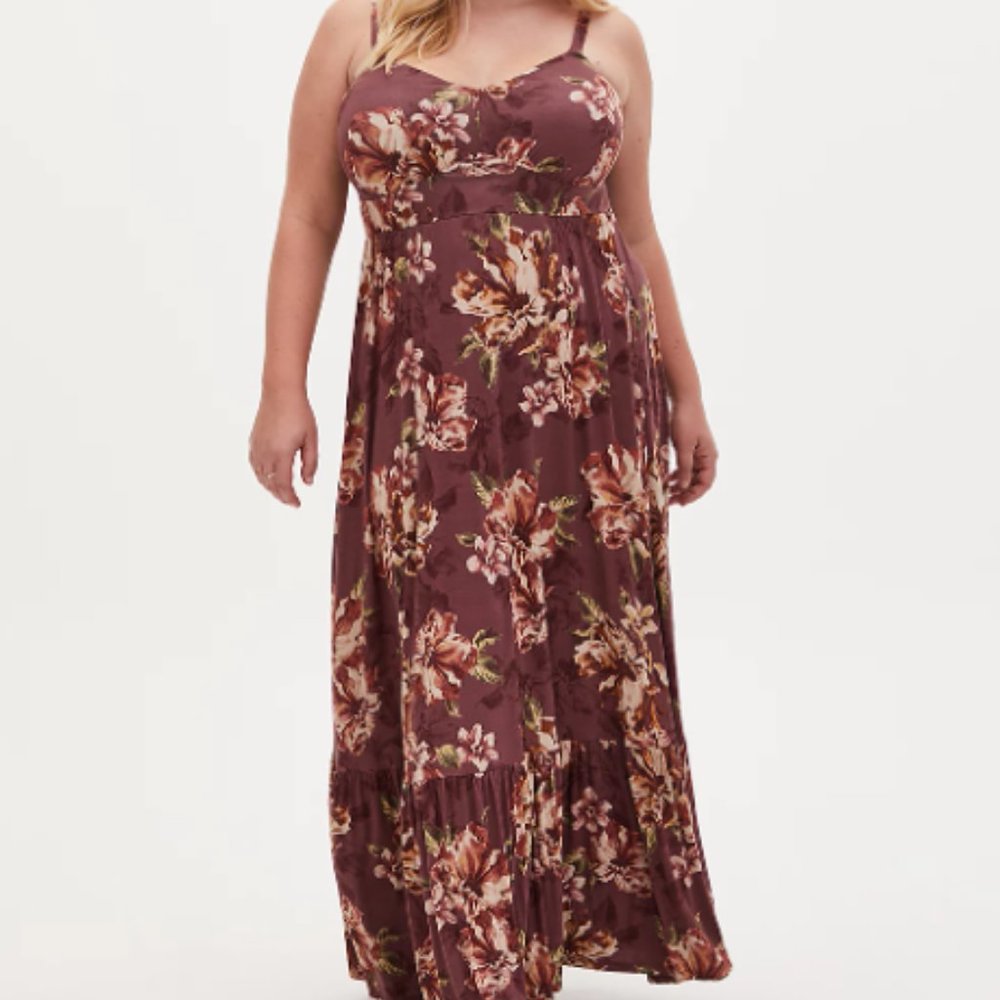 Torrid Size 3 (22/24W) Super Soft Walnut Floral Maxi Dress NWOT - Picture 1 of 10
